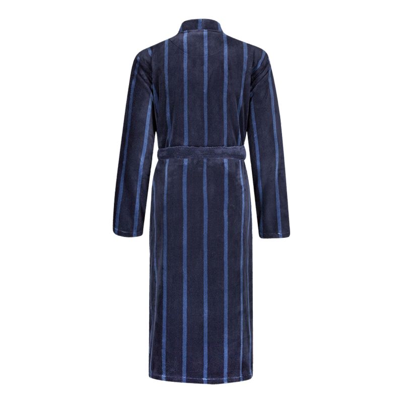 Ten Cate heren badjas ochtendjas fleece - 60576 - Navy blue stripe
