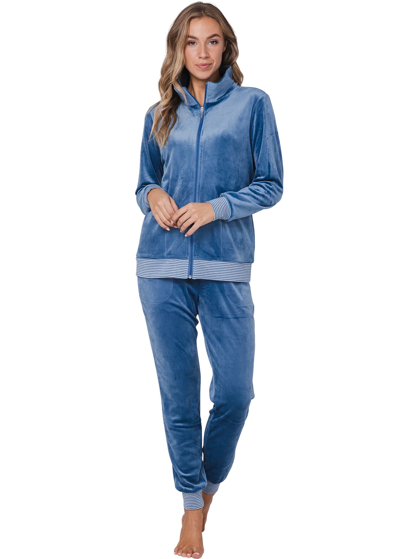 Pastunette huispak velours met rits - Blue Mirage 181252-108-1 - Blauw
