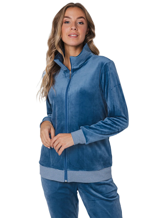 Pastunette huispak velours met rits - Blue Mirage 181252-108-1 - Blauw