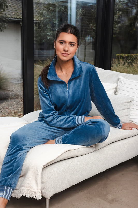 Pastunette huispak velours met rits - Blue Mirage 181252-108-1 - Blauw