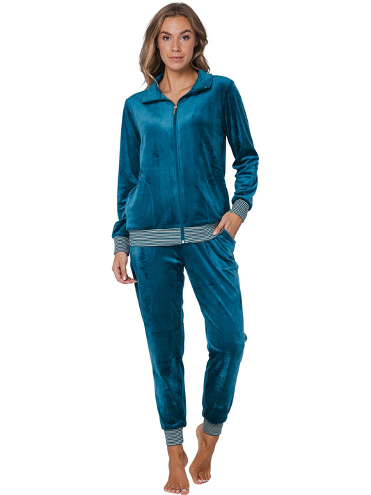 Pastunette huispak velours met rits - Blue Mirage 181252-108-1 - Donker groen petrol