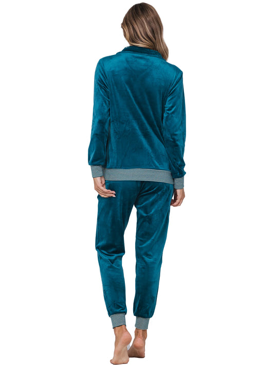 Pastunette huispak velours met rits - Blue Mirage 181252-108-1 - Donker groen petrol
