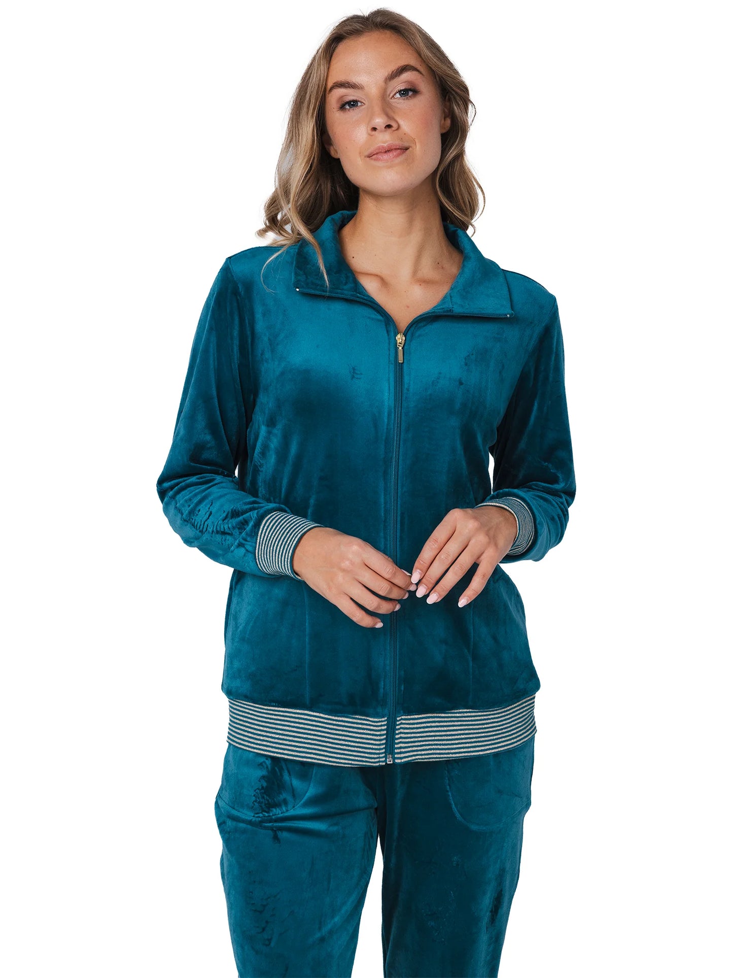 Pastunette huispak velours met rits - Blue Mirage 181252-108-1 - Donker groen petrol