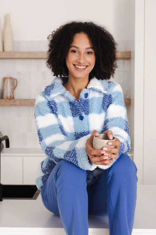 Pastunette huispak fleece met knopen - Frozen Sky 181252-614-1 - Blauw