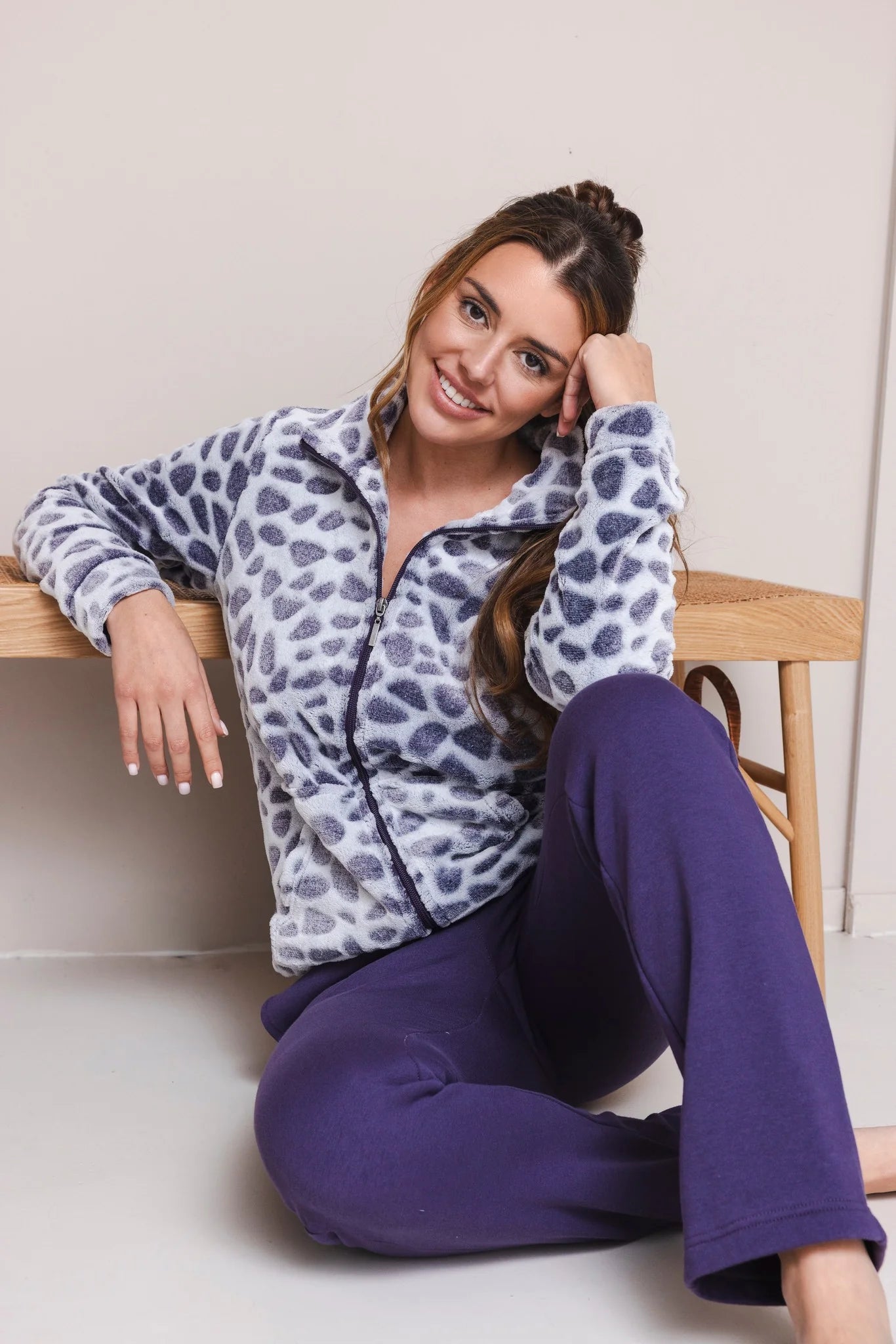 Pastunette huispak fleece met rits - Purple Pebbles 181262-182-1 - Donker Paars