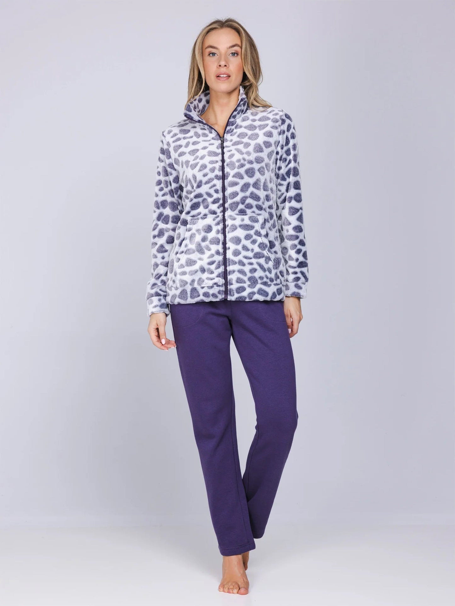 Pastunette huispak fleece met rits - Purple Pebbles 181262-182-1 - Donker Paars