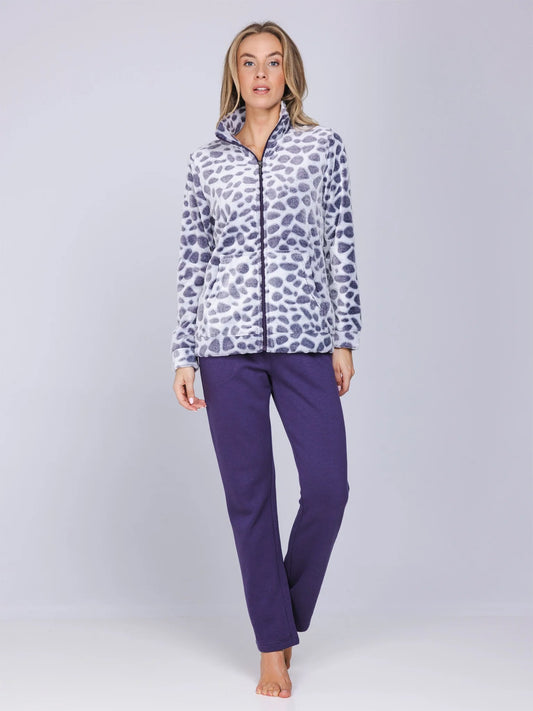 Pastunette huispak fleece met rits - Purple Pebbles 181262-182-1 - Donker Paars