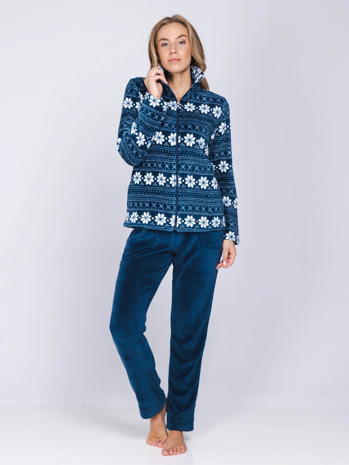 Pastunette huispak fleece met rits - Snowy Sparkle 181262-634-1 - Donker Blauw