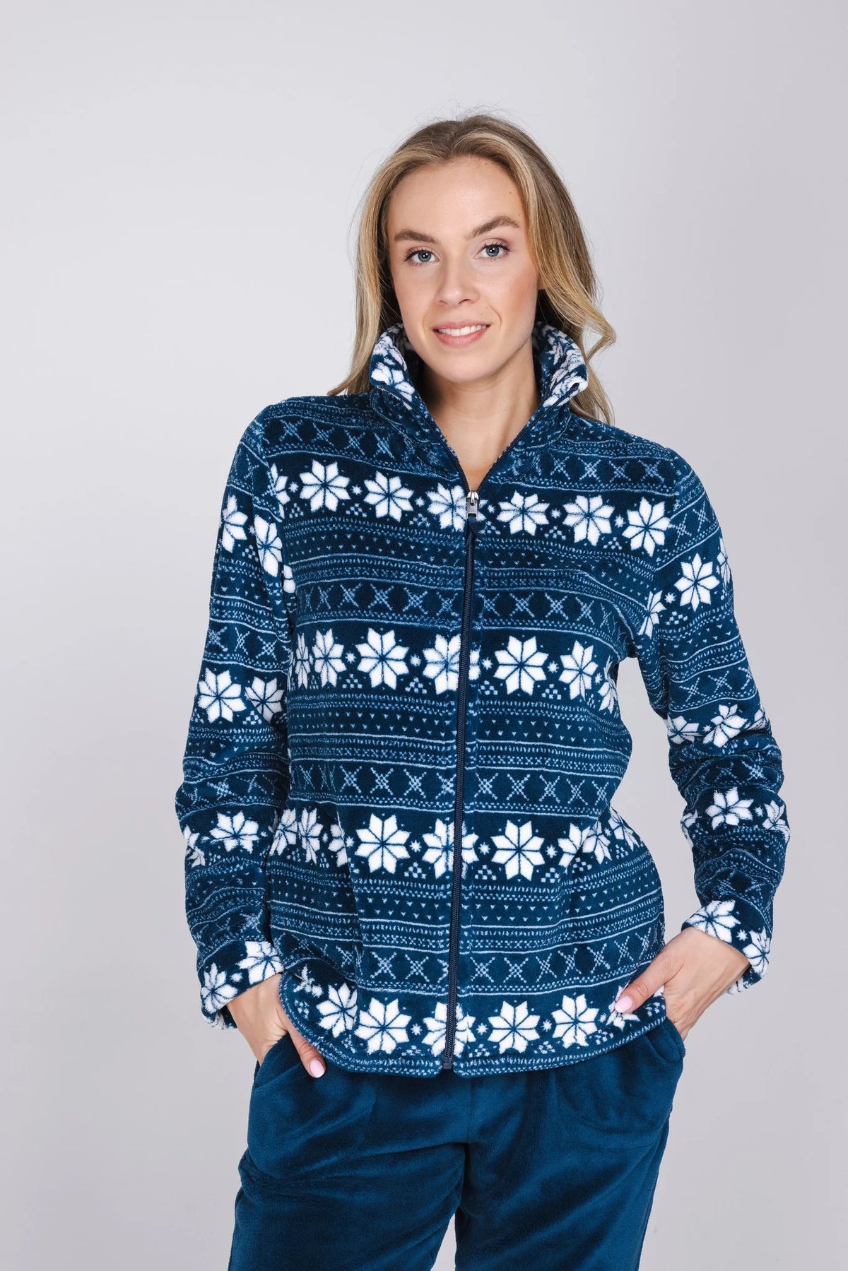 Pastunette huispak fleece met rits - Snowy Sparkle 181262-634-1 - Donker Blauw