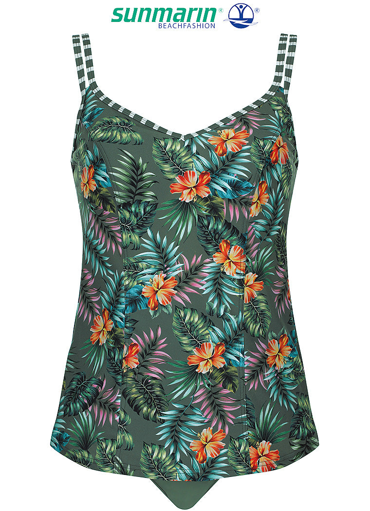 Sunmarin voorgevormde tankini zonder beugel - 18602 - Donkergroen gebloemd