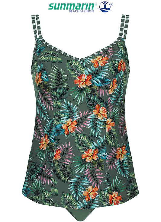 Sunmarin voorgevormde tankini zonder beugel - 18602 - Donkergroen gebloemd
