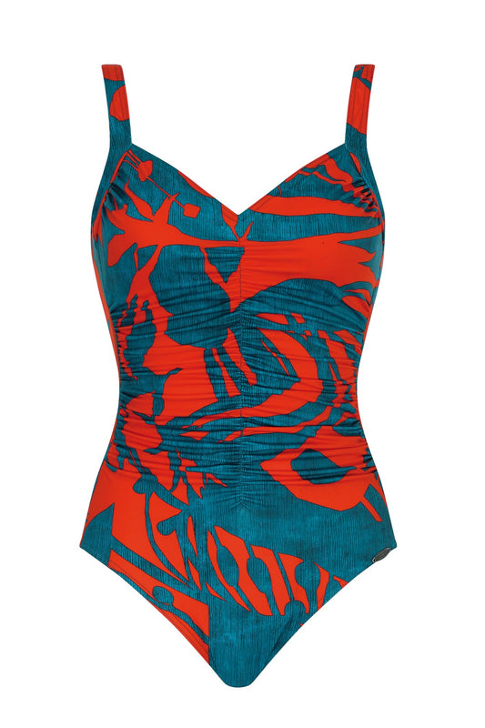 Sunflair Badpak soft cups bloemenprint - 22003 - Jeans/oranje