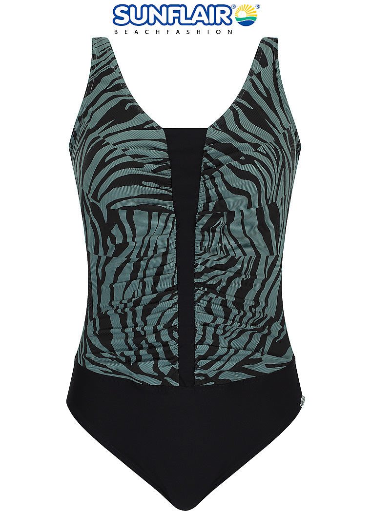 Sunflair Mastectomie Prothese badpak met plooien - 22134 - Zwart / Groen