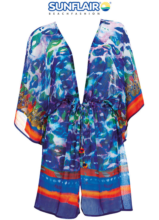 Sunflair blouse / poncho met koort - 23107 - Nachtblauw multicolor