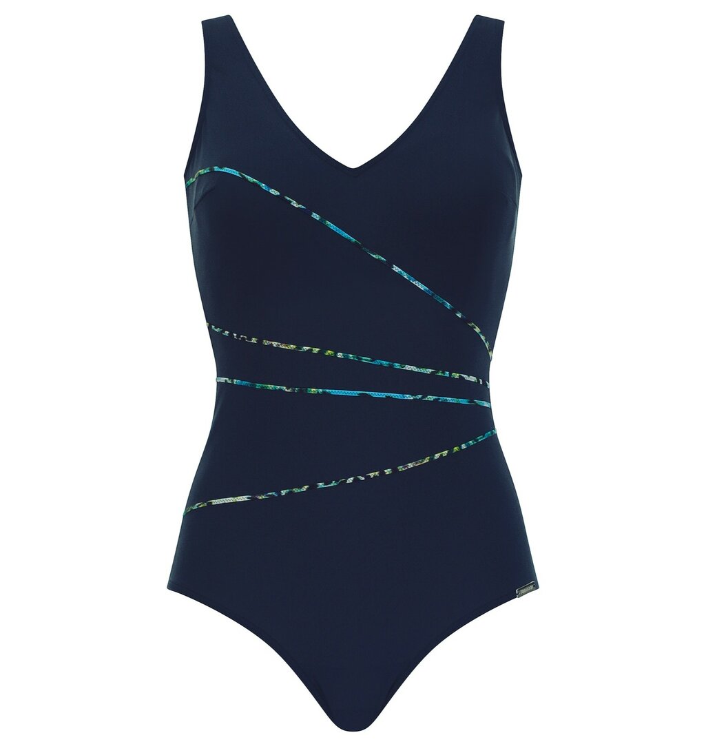 Sunmarin chloorbestendig softcup Badpak lijnen - 12101 - Donker blauw