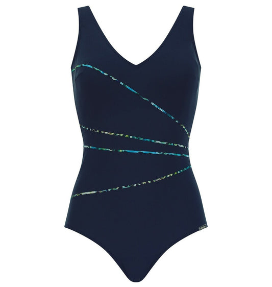 Sunmarin chloorbestendig softcup Badpak lijnen - 12101 - Donker blauw