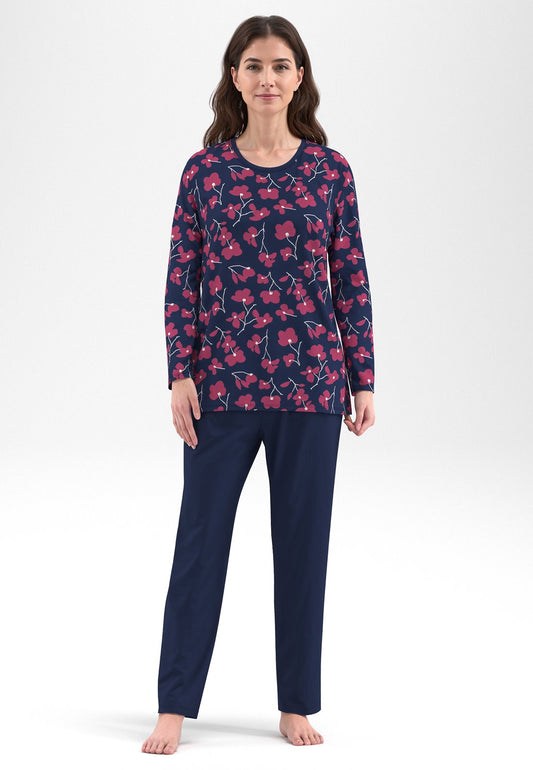 Gotzburg Warme Pyjama - Melilla 250325 - Donker Blauw rood gebloemd