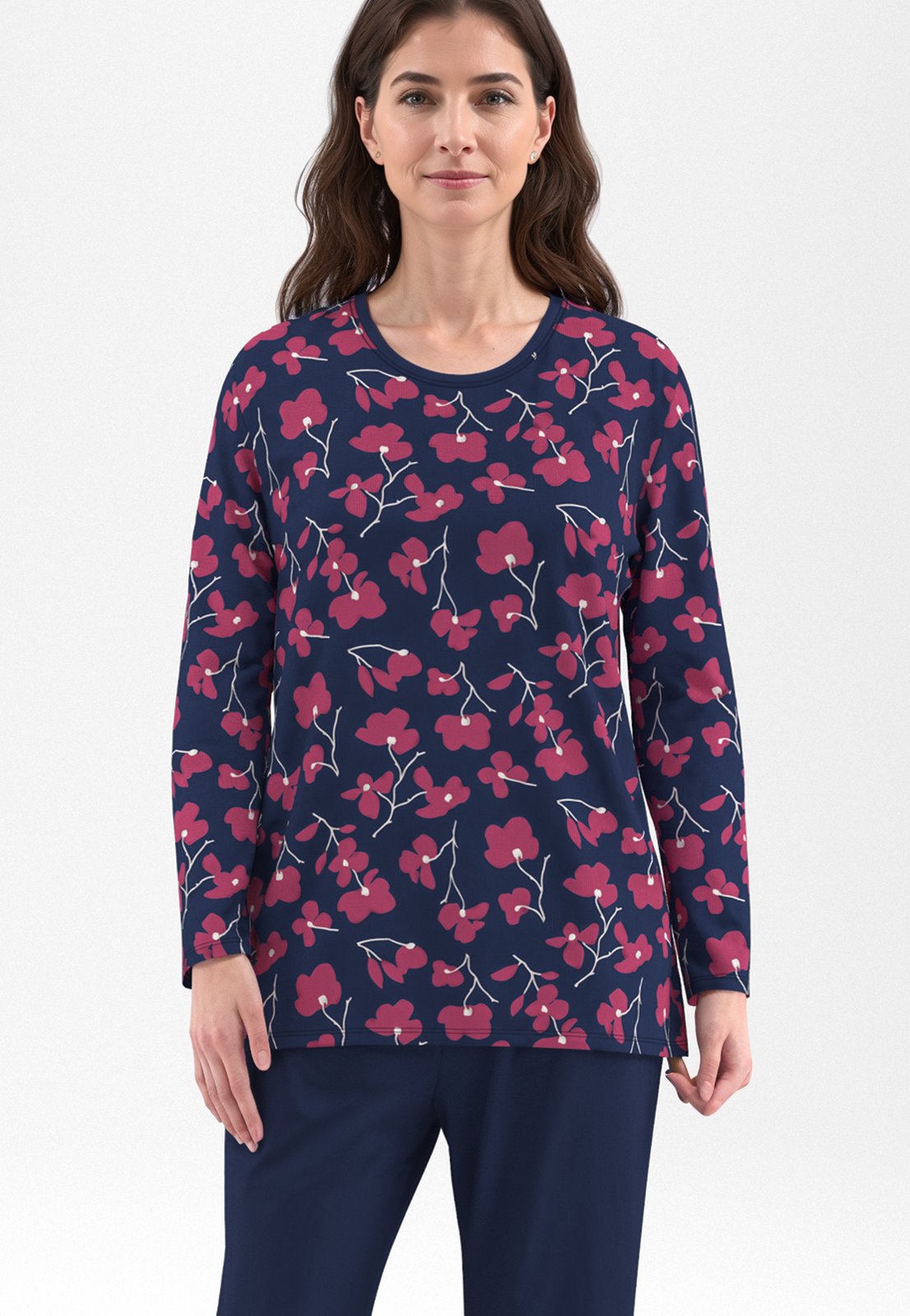 Gotzburg Warme Pyjama - Melilla 250325 - Donker Blauw rood gebloemd