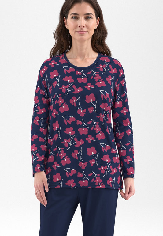 Gotzburg Warme Pyjama - Melilla 250325 - Donker Blauw rood gebloemd
