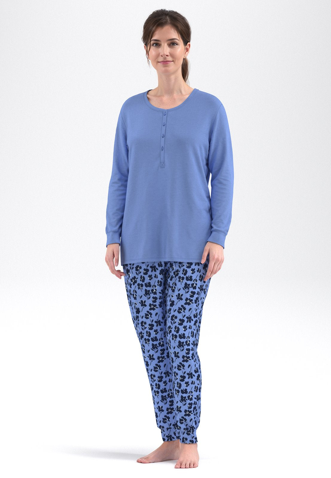 Götzburg Pyjama met knoopsluiting en boorden - Melilla 250331 - Blauw