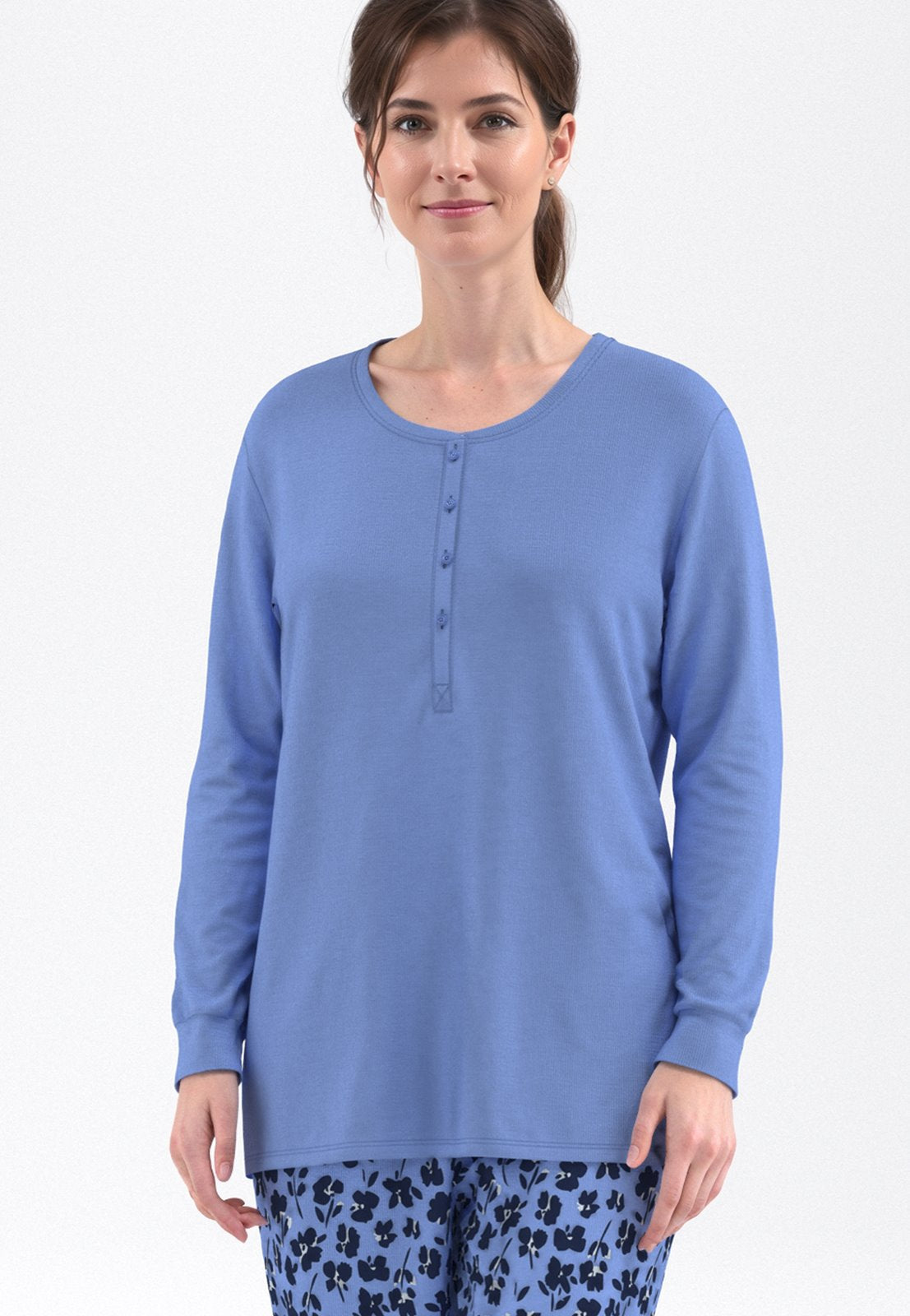 Götzburg Pyjama met knoopsluiting en boorden - Melilla 250331 - Blauw