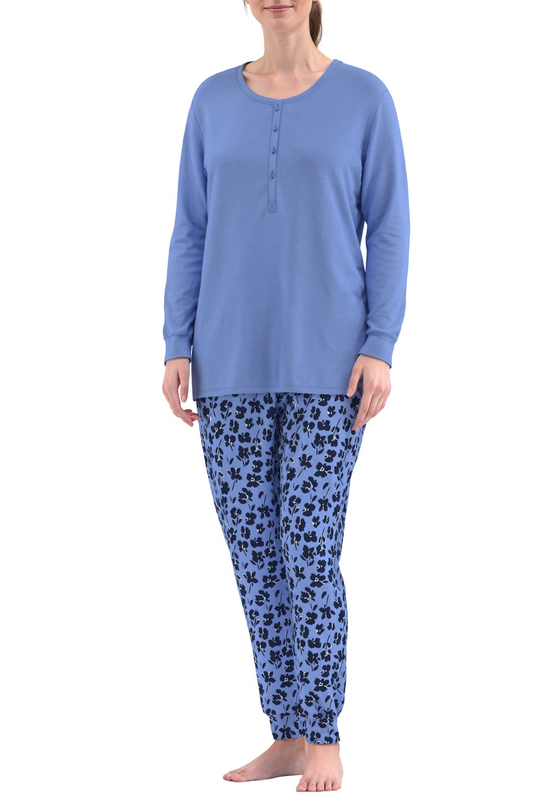 Götzburg Pyjama met knoopsluiting en boorden - Melilla 250331 - Blauw