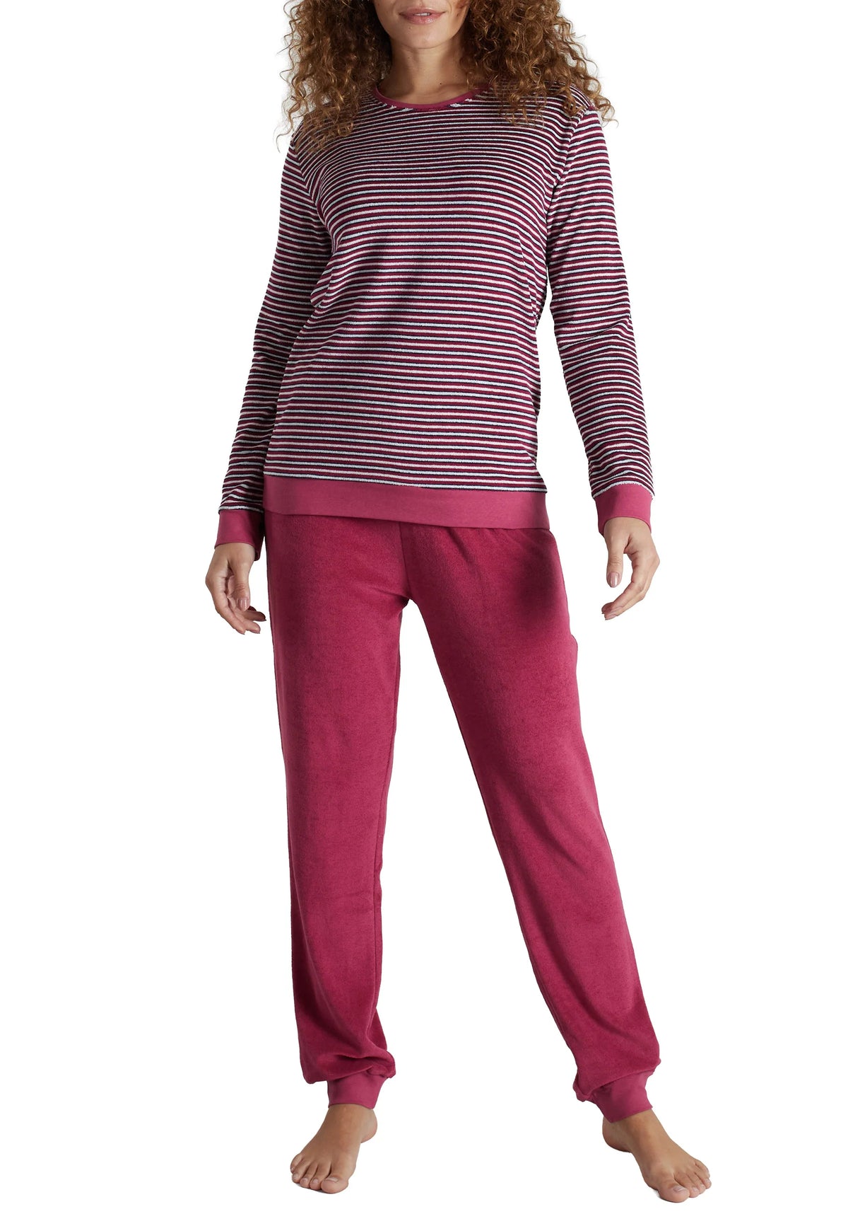 Götzburg pyjama badstof gestreept met boorden - 250333 - Rood