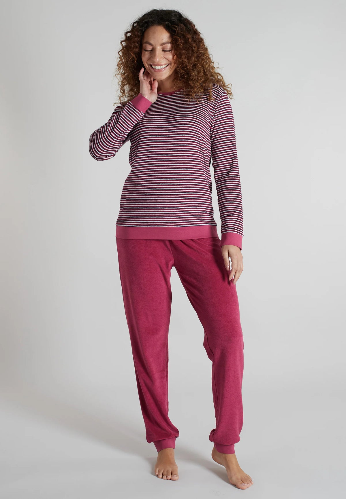 Götzburg pyjama badstof gestreept met boorden - 250333 - Rood