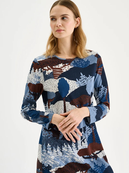 Nanso lang nachthemd Natuurpatroon - RUSKA 27406-3680 - Blauw