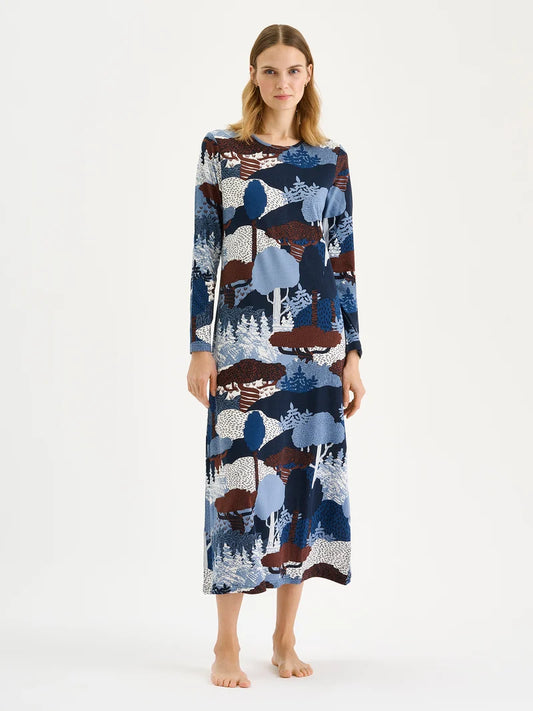 Nanso lang nachthemd Natuurpatroon - RUSKA 27406-3680 - Blauw