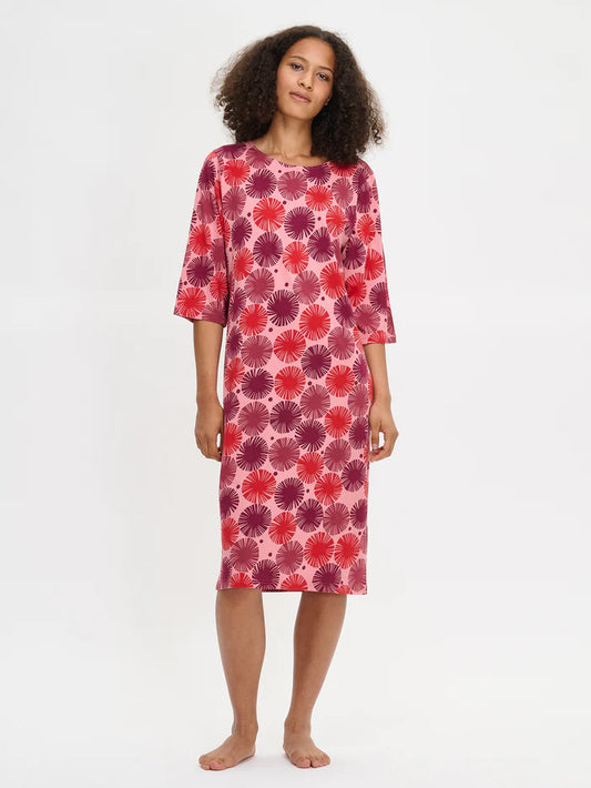Nanso lang nachthemd 3/4 mouw fantasie print - AMARA 29215 - Rood