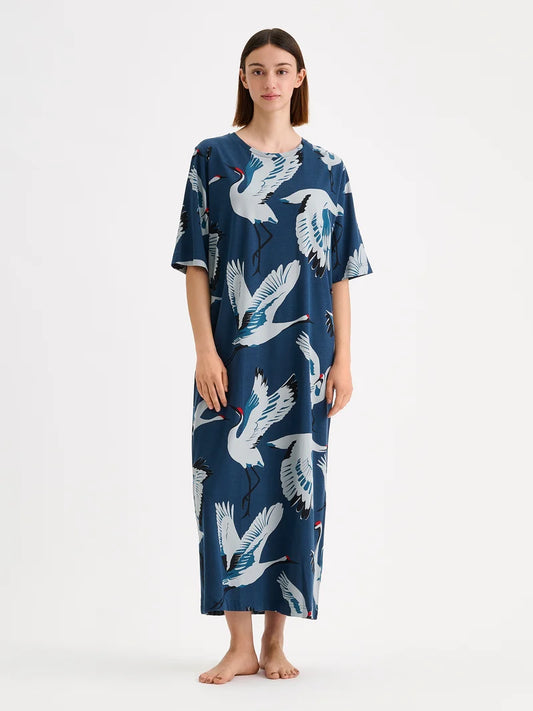 Nanso lang nachthemd vogel - Kurki 29557 - Blauw (3690)