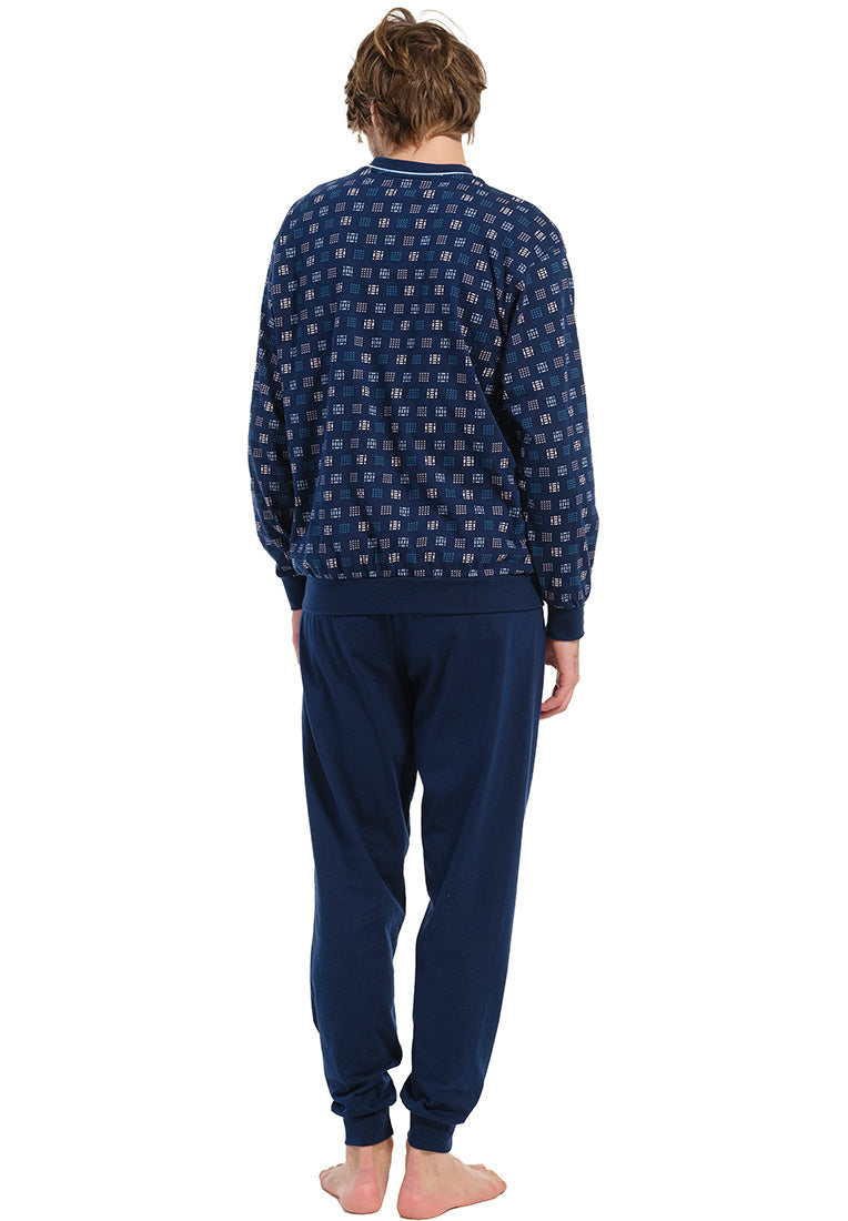 Robson heren pyjama met boorden - 27232-716-2 - donker blauw