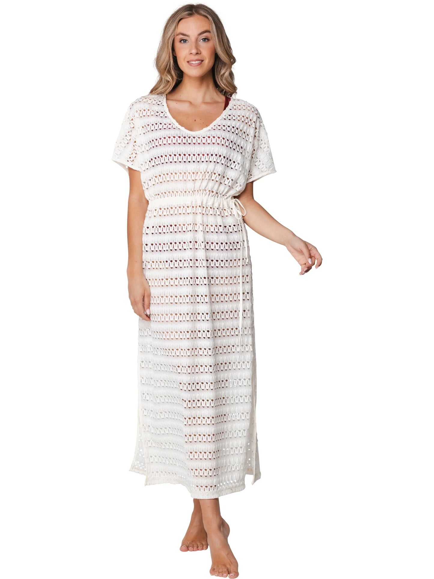 Pastunette beach jurk / Cover-up met koort (125 cm) - 371261-312-1 - Off-white