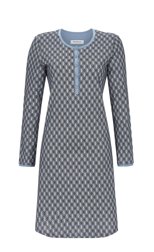Ringella Nachthemd in kleine ornamenten print - 4511002 - Jeans blauw