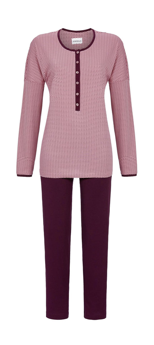 Ringella pyjama met knoopsluiting grafische lijnen - 4511216 - wijnrood