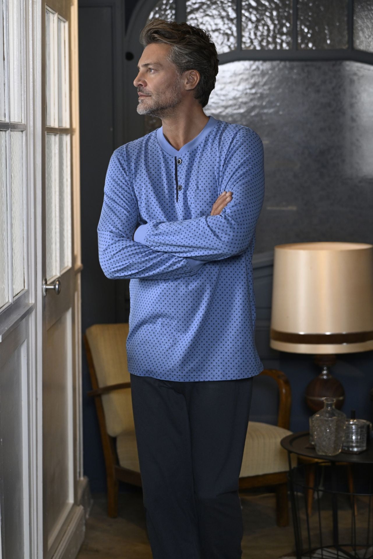 Ringella heren pyjama met boorden - 4541221 - Blauw