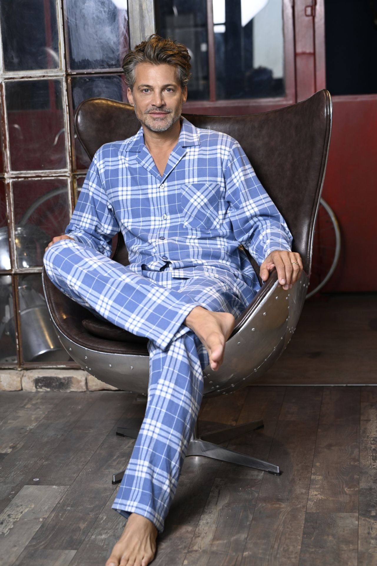 Ringella flanellen heren pyjama geruit - 4541227 - Indigo blauw