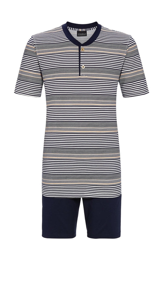 Ringella heren Shortama knoopsluiting streepjes - 5241318 - Donker blauw