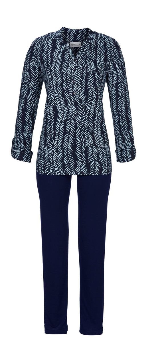 Ringella pyjama met knoopsluiting en borstzak - 5511247 - kleur Donker blauw