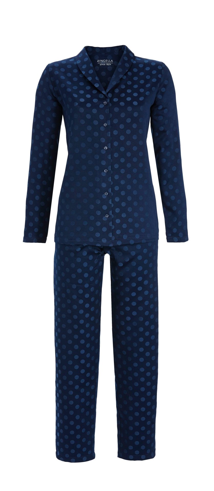 Ringella satijnen pyjama doorknoop - 5512249 - Donker blauw gestipt