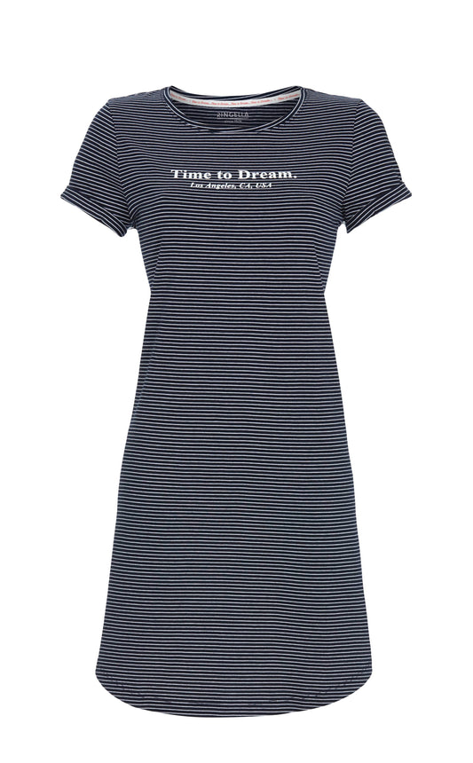 Ringella Nachthemd met opdruk "Time to dream" - 6211003 - Blauw gestreept