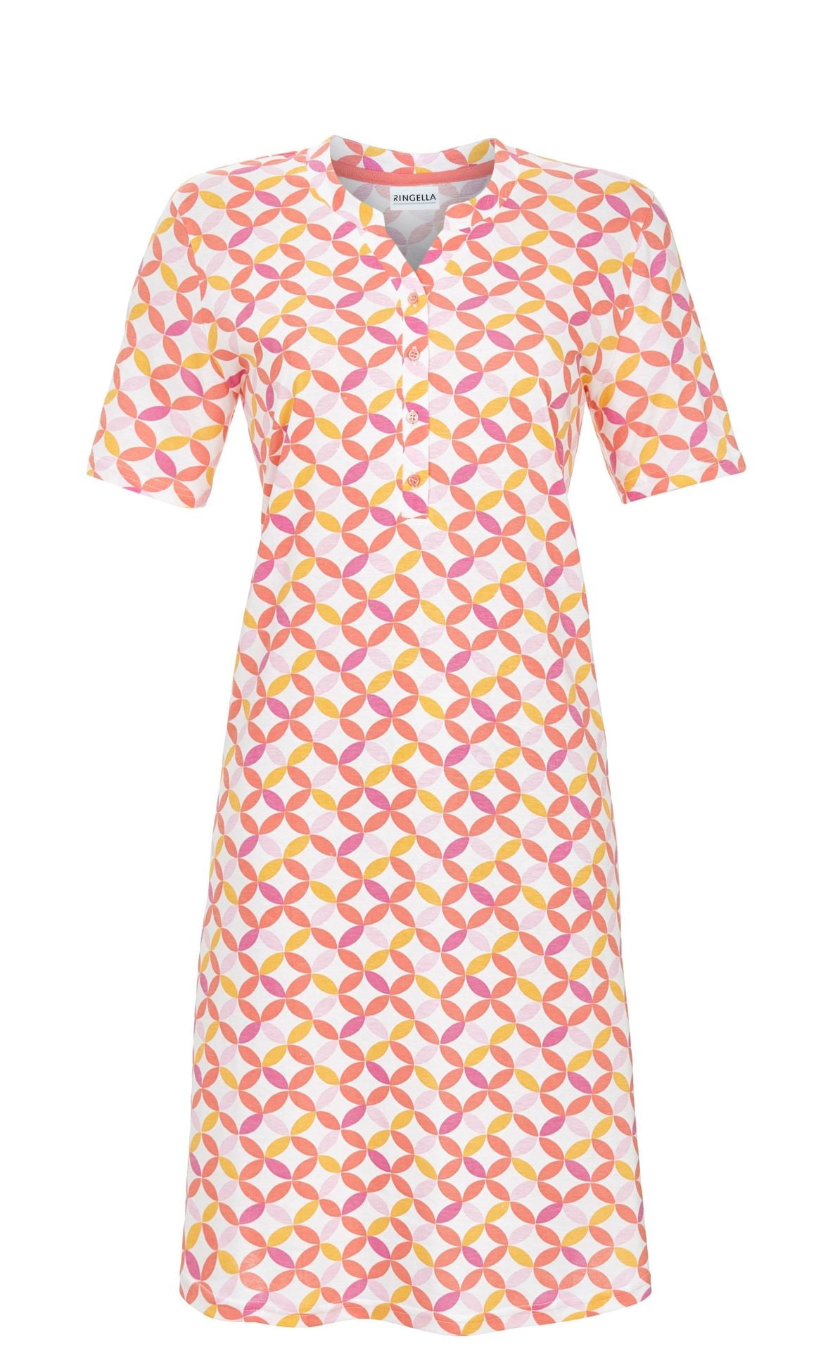 Ringella Nachthemd met knoopsluiting - 6211041 - Rood roze abstracte print