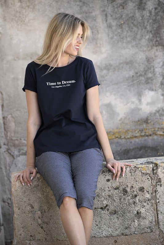 Ringella Pyjama met opdruk "Time to dream" - 6211203 - Blauw gestreept