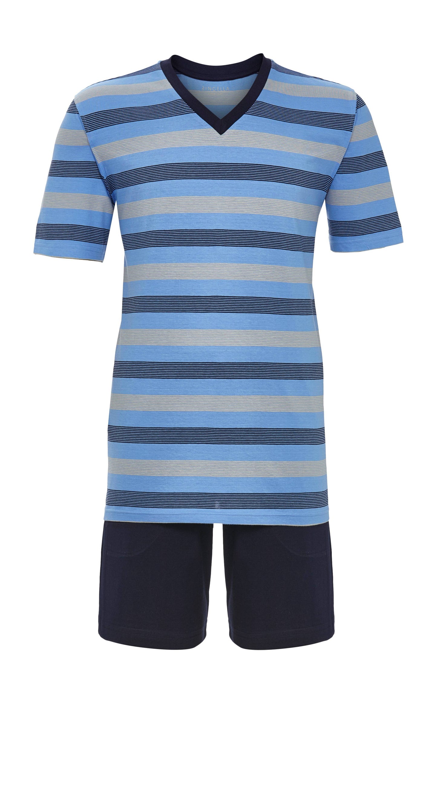 Ringella heren Shortama V hals gestreept - 6241311 - Blauw