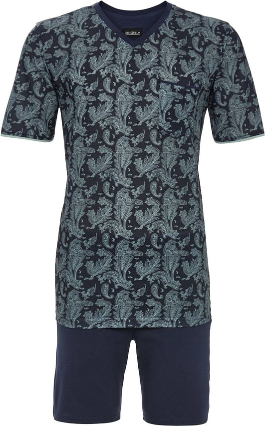 Ringella heren Shortama met V hals paisley - 6241317 - Navy