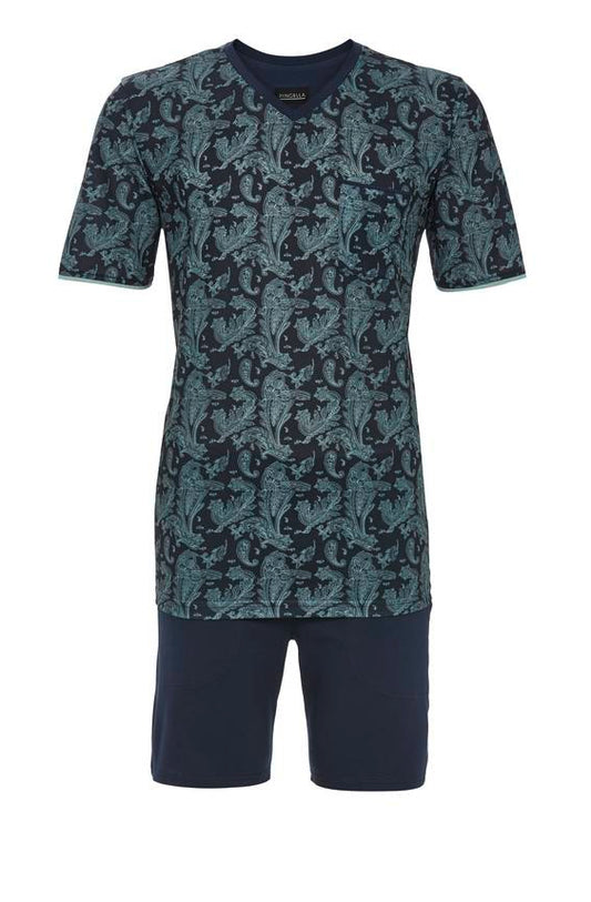Ringella heren Shortama met V hals paisley - 6241317 - Navy