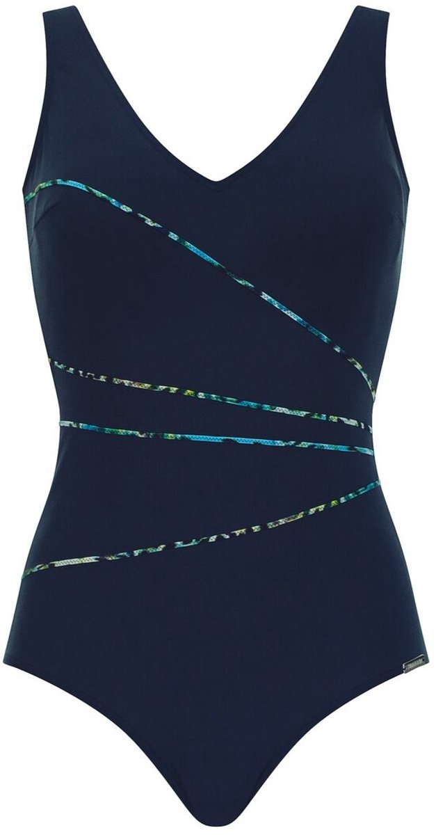Sunmarin chloorbestendig softcup Badpak lijnen - 12101 - Donker blauw