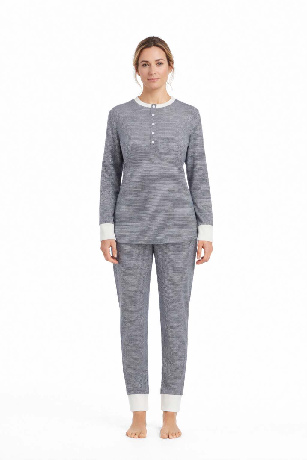 Ringella warme pyjama met knoopsluiting en boorden - 6511216 - Blauw