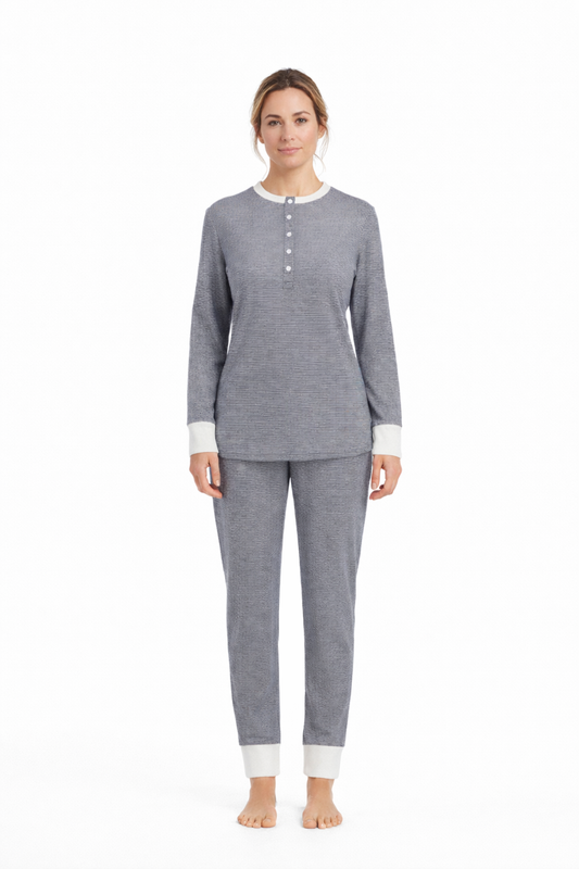 Ringella warme pyjama met knoopsluiting en boorden - 6511216 - Blauw